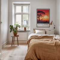 Maasai Mara Poster - Kenya Travel Art - Acacia Giraffes Sunset Home Decor