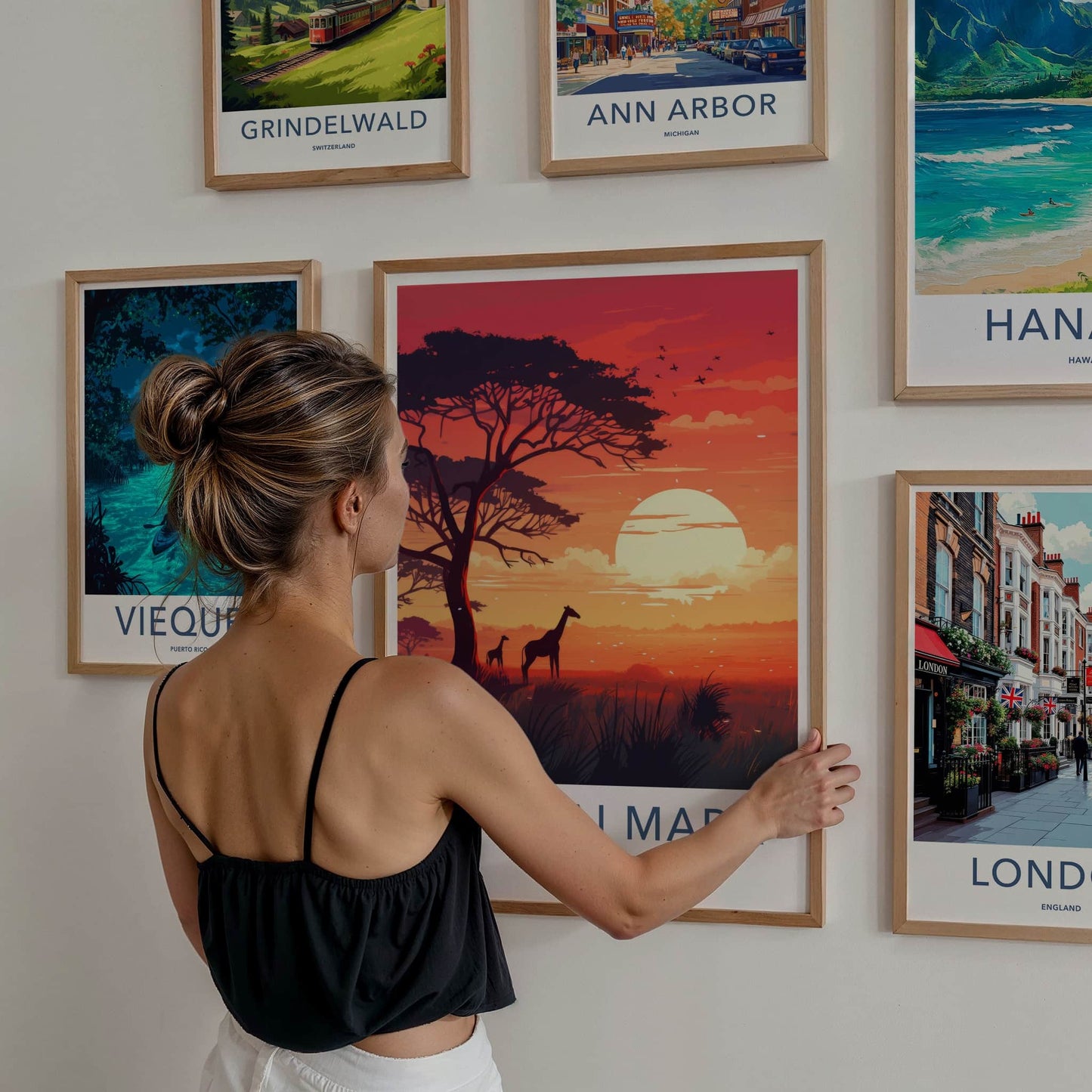Maasai Mara Poster - Kenya Travel Art - Acacia Giraffes Sunset Home Decor