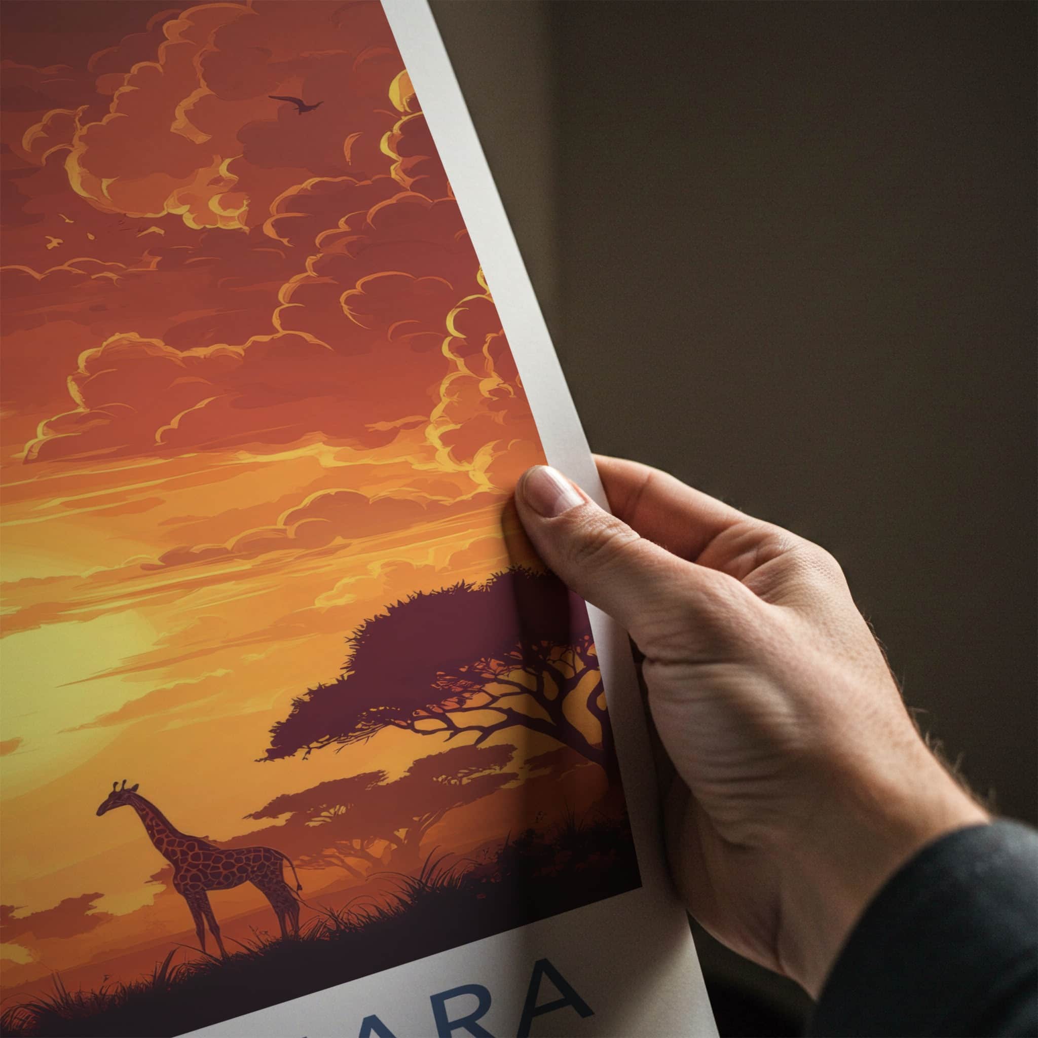 Maasai Mara Poster - Kenya Travel Art - African Giraffe Sunset Home Decor