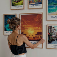 Maasai Mara Poster - Kenya Travel Art - African Giraffe Sunset Home Decor