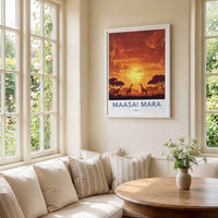 Maasai Mara Poster - Kenya Travel Art - African Giraffe Sunset Home Decor