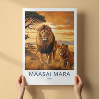 Maasai Mara Poster - Kenya Travel Art - African Lions Sunset Home Decor