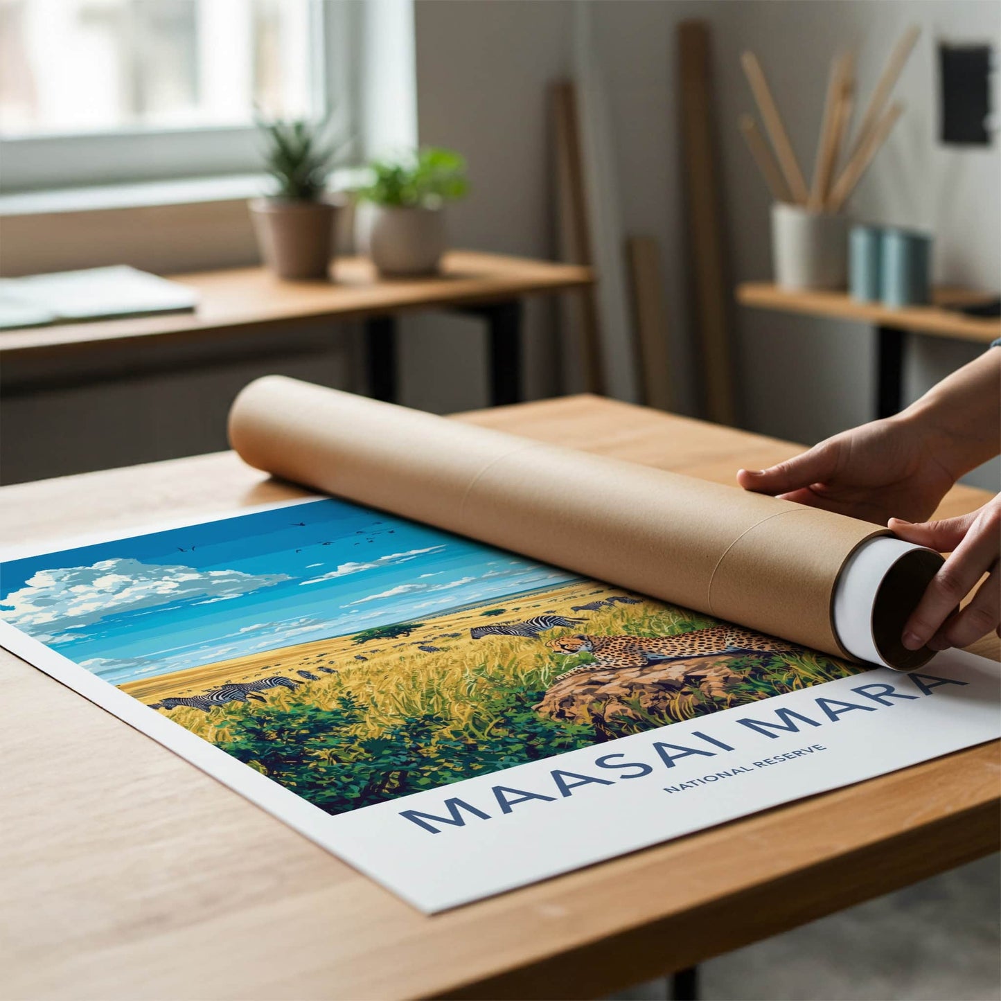 Maasai Mara Poster - Kenya Travel Art - Cheetah Zebras Grassland Home Decor