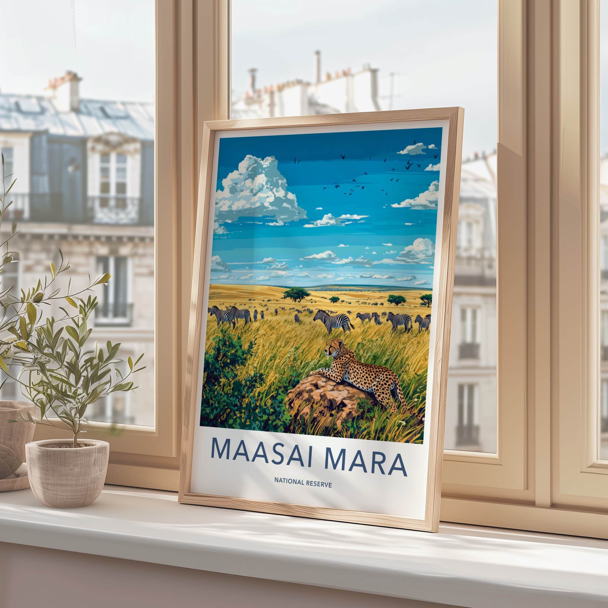 Maasai Mara Poster - Kenya Travel Art - Cheetah Zebras Grassland Home Decor