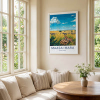 Maasai Mara Poster - Kenya Travel Art - Cheetah Zebras Grassland Home Decor