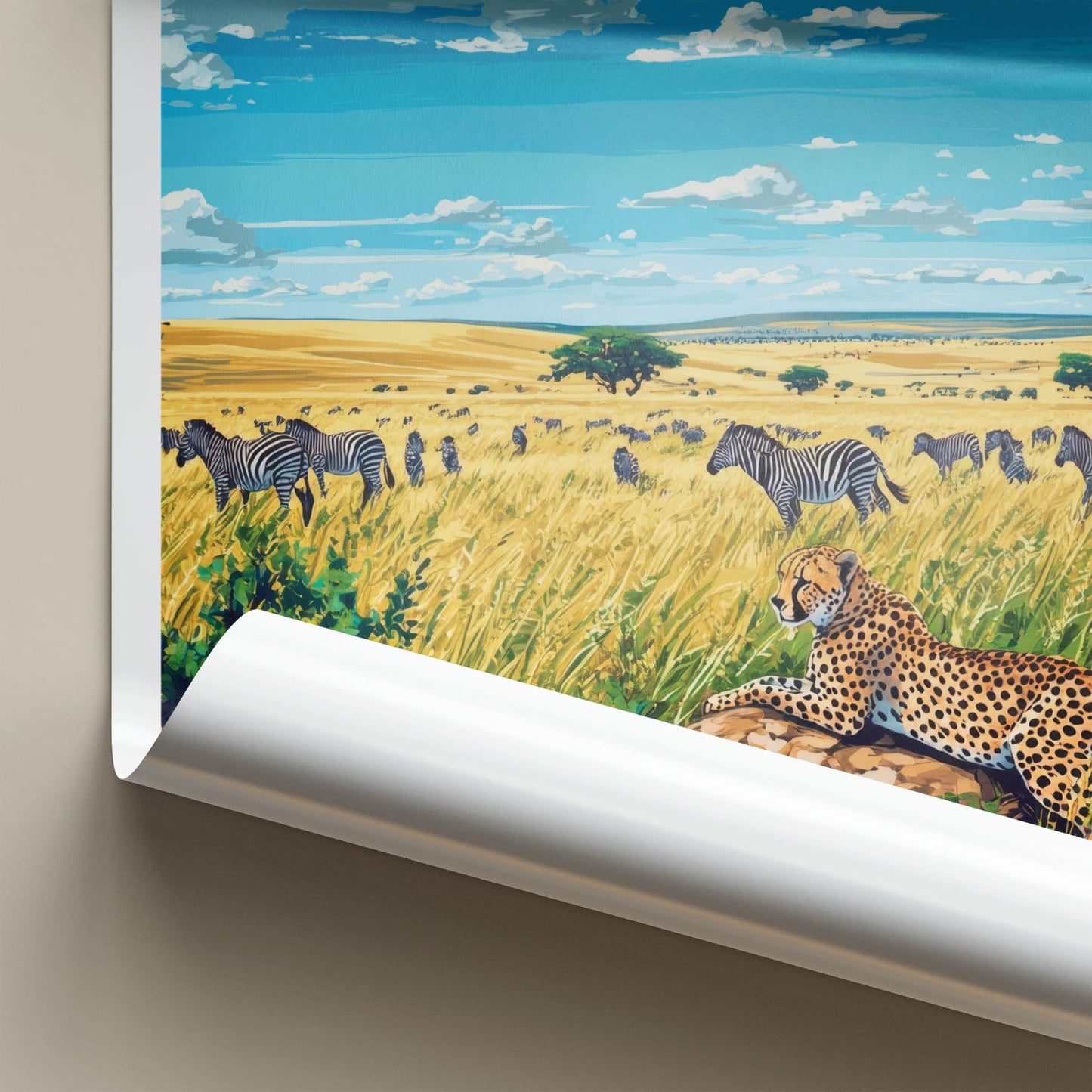 Maasai Mara Poster - Kenya Travel Art - Cheetah Zebras Grassland Home Decor
