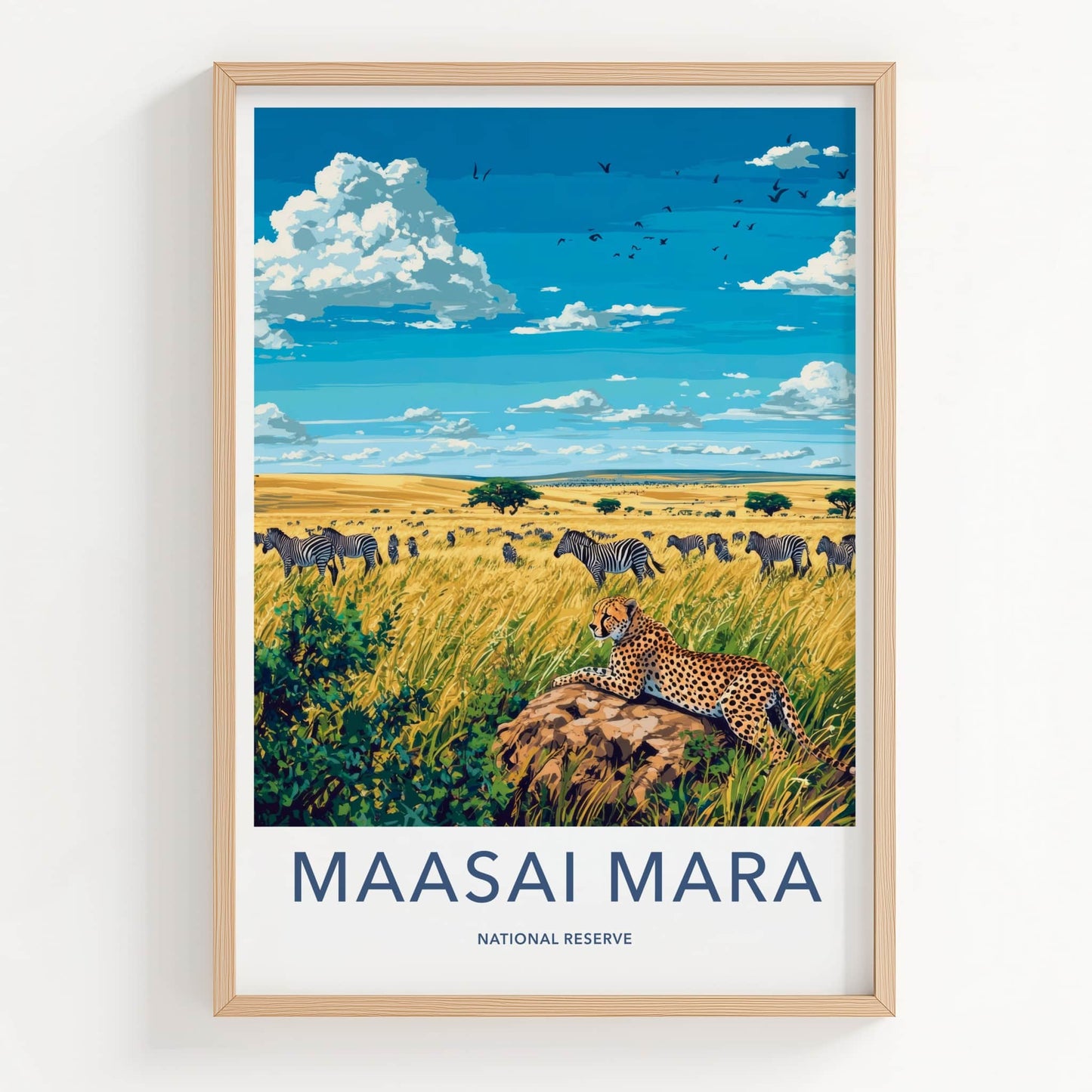 Maasai Mara Poster - Kenya Travel Art - Cheetah Zebras Grassland Home Decor