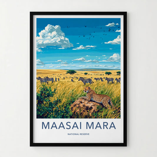 Maasai Mara Poster - Kenya Travel Art - Cheetah Zebras Grassland Home Decor