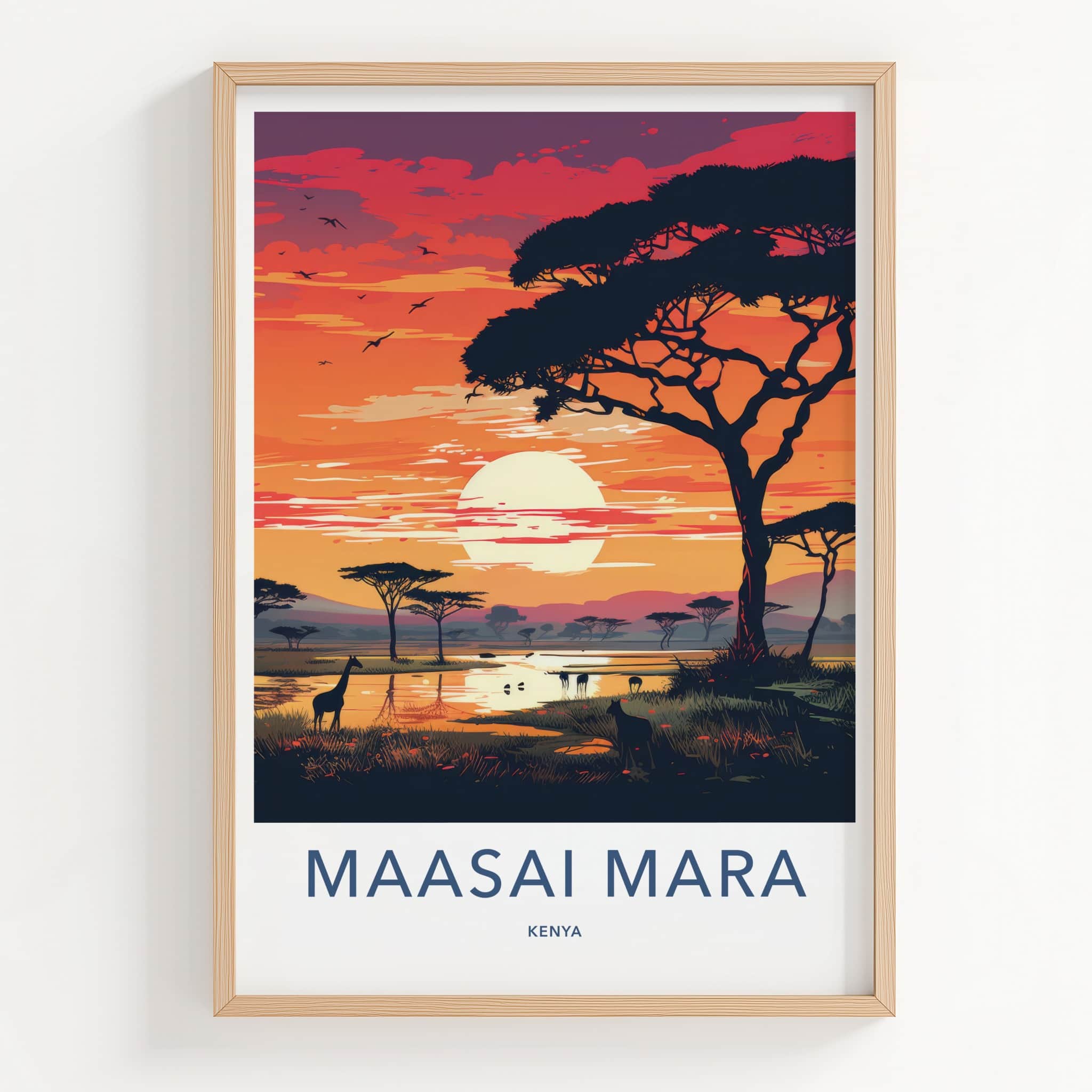 Maasai Mara Poster - Kenya Travel Art - Golden Sunset Savanna Home Decor