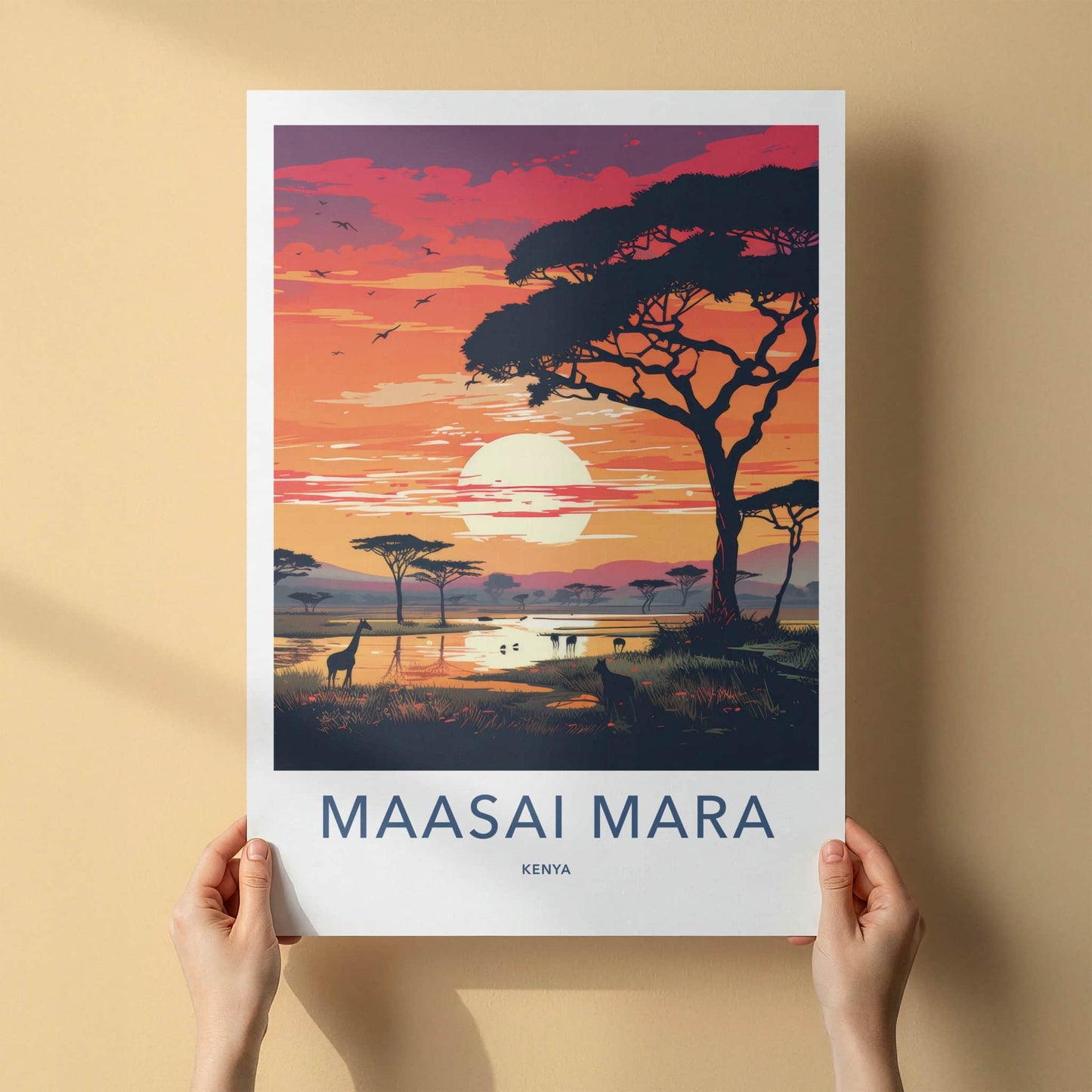 Maasai Mara Poster - Kenya Travel Art - Golden Sunset Savanna Home Decor