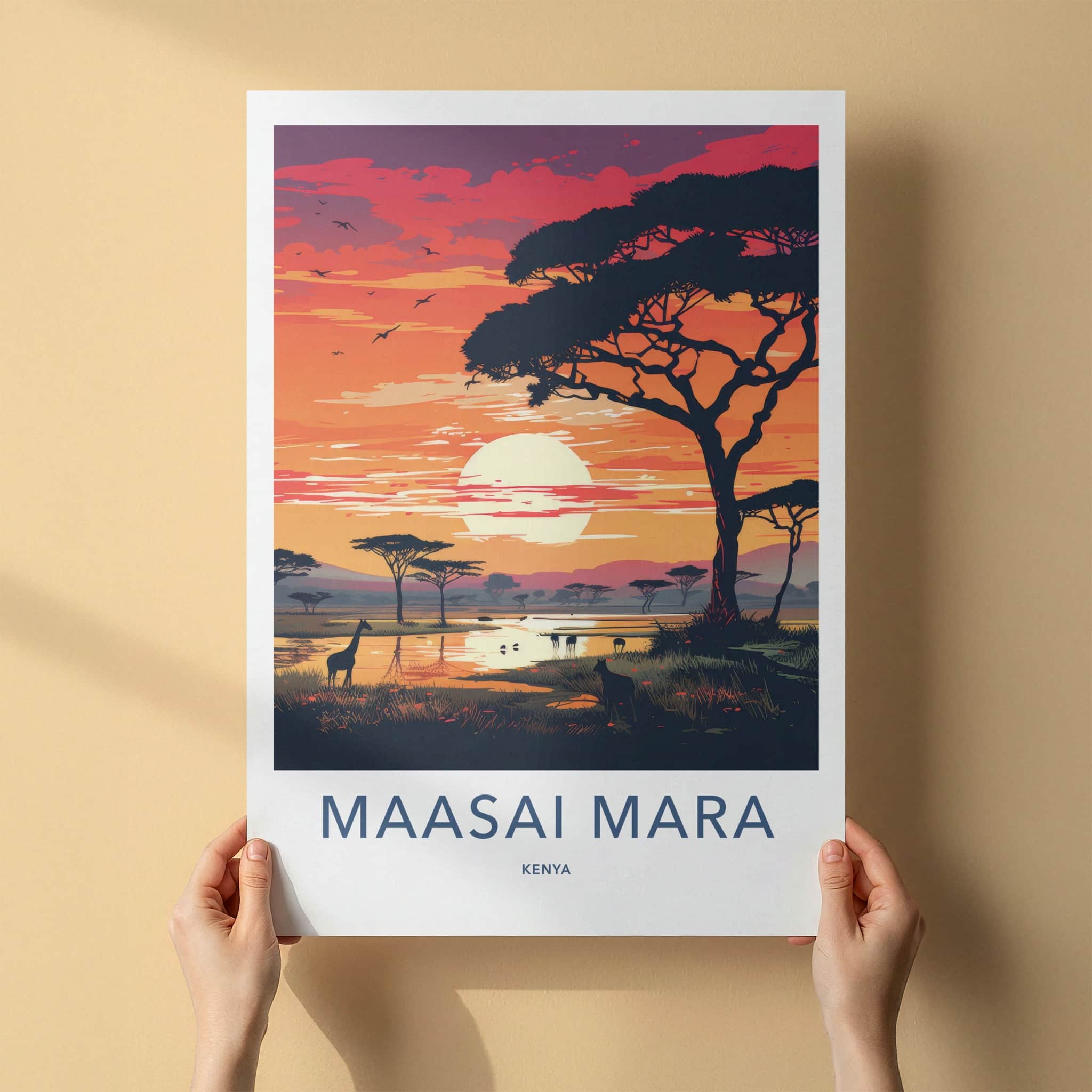 Maasai Mara Poster - Kenya Travel Art - Golden Sunset Savanna Home Decor