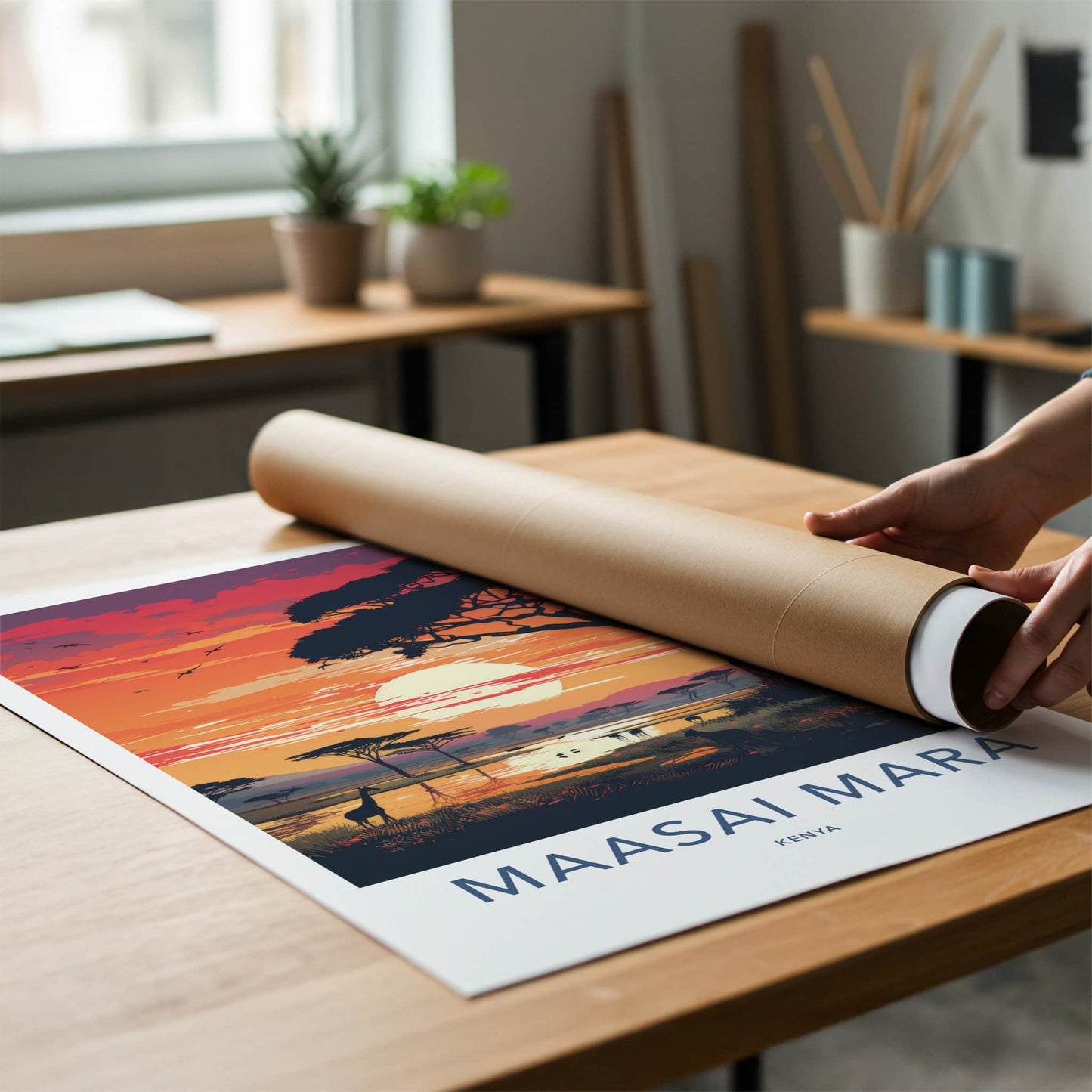 Maasai Mara Poster - Kenya Travel Art - Golden Sunset Savanna Home Decor