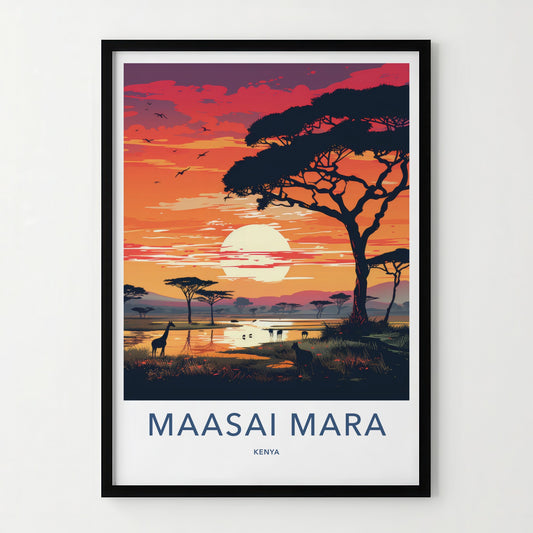 Maasai Mara Poster - Kenya Travel Art - Golden Sunset Savanna Home Decor