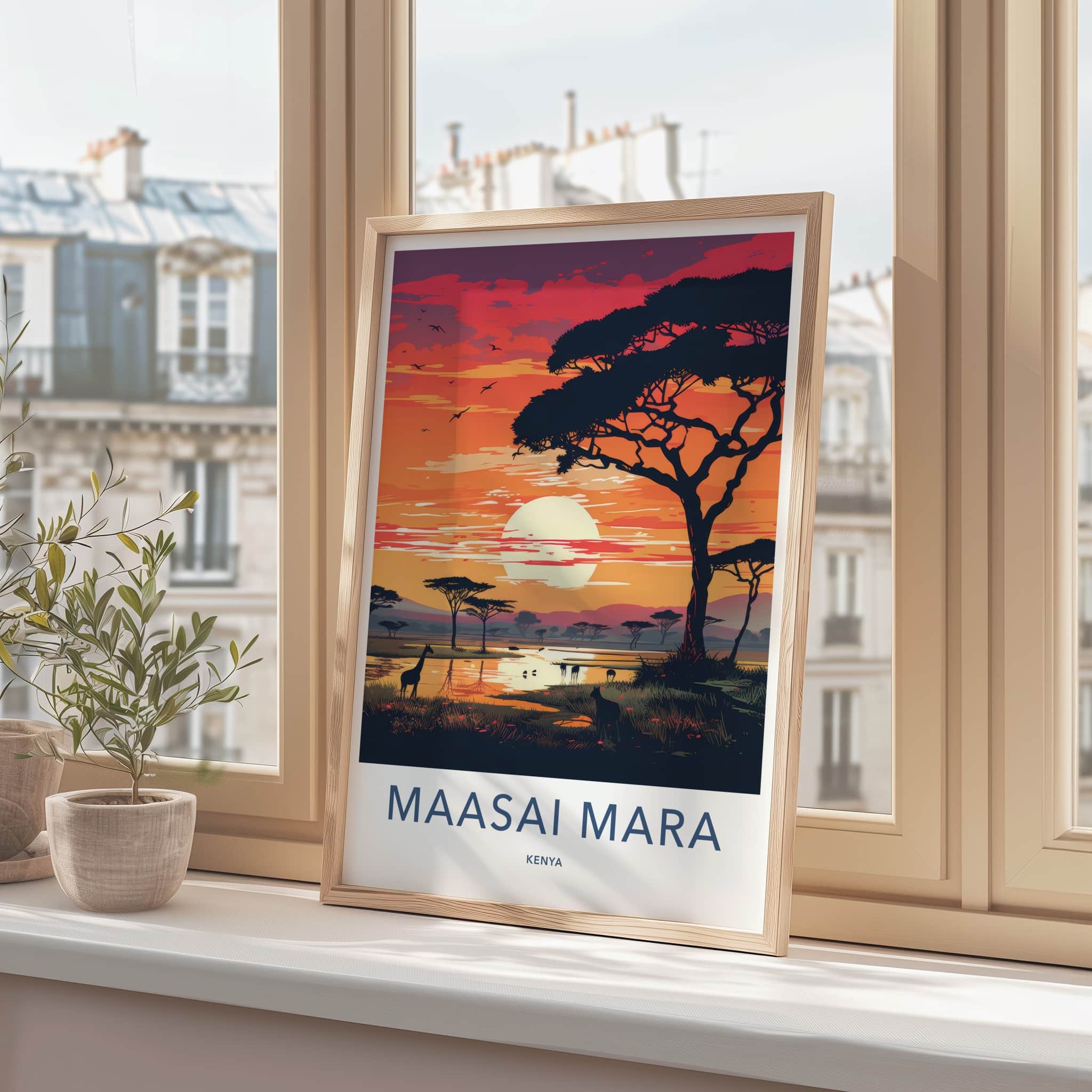 Maasai Mara Poster - Kenya Travel Art - Golden Sunset Savanna Home Decor