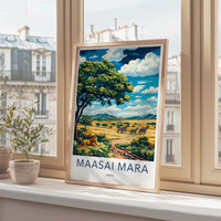 Maasai Mara Poster - Kenya Travel Art - Lion Zebra Savanna Home Decor