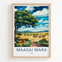 Maasai Mara Poster - Kenya Travel Art - Lion Zebra Savanna Home Decor