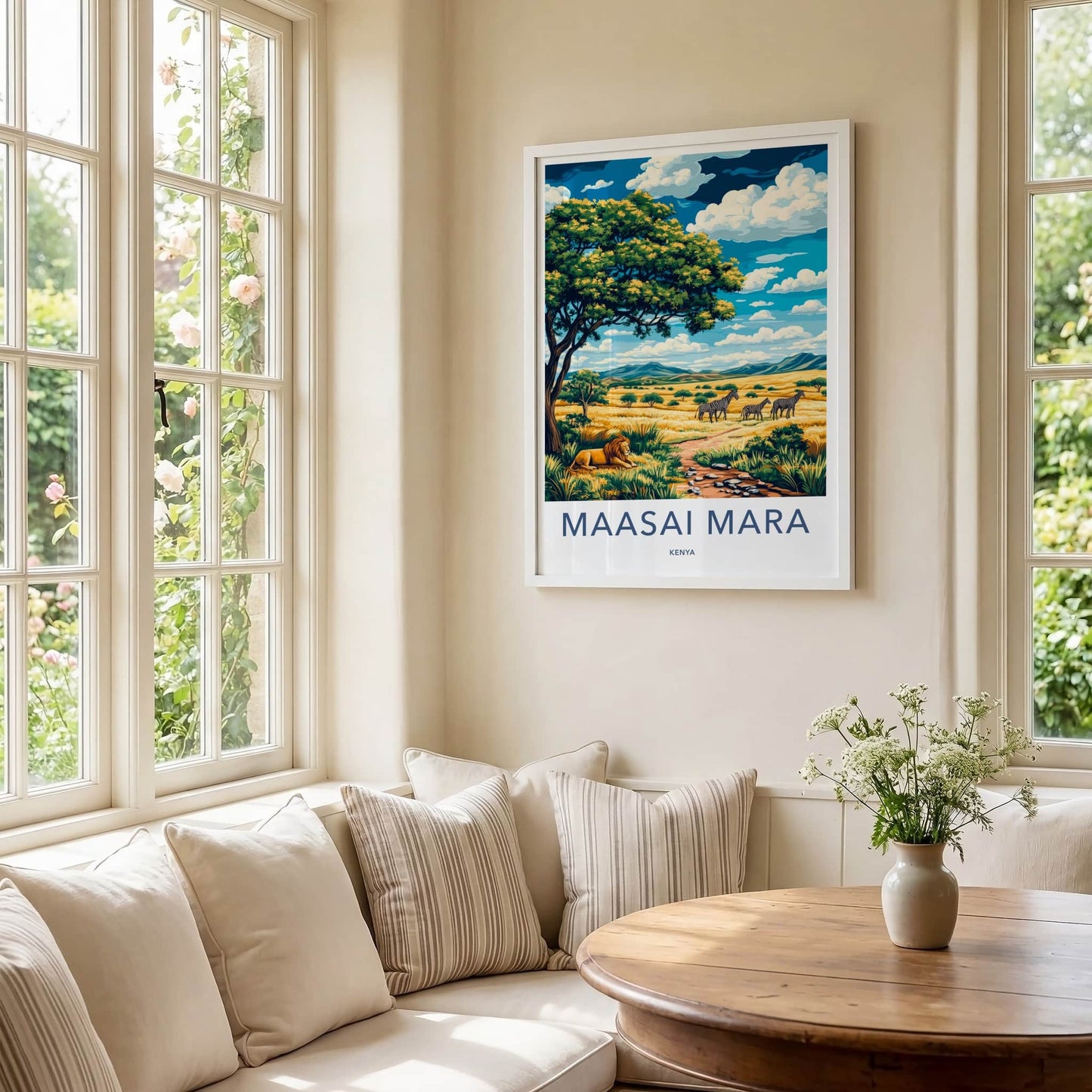 Maasai Mara Poster - Kenya Travel Art - Lion Zebra Savanna Home Decor
