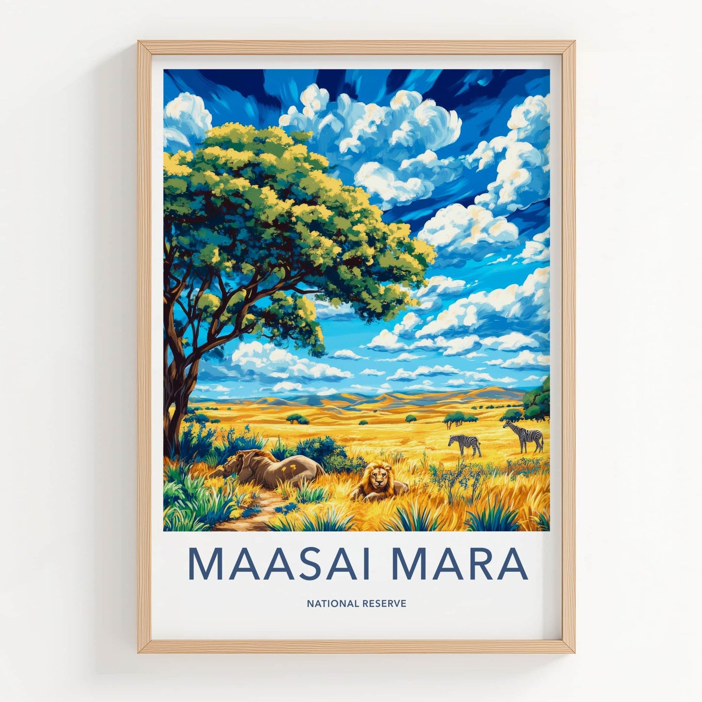 Maasai Mara Poster - Kenya Travel Art - Savanna Lions Zebras Home Decor