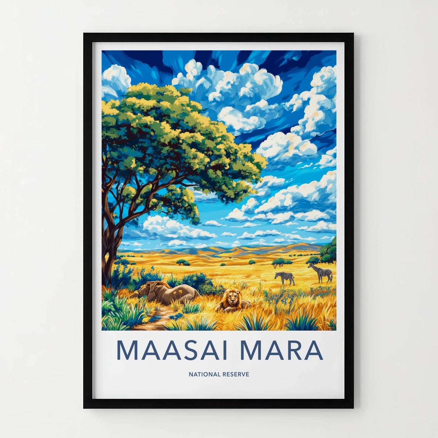 Maasai Mara Poster - Kenya Travel Art - Savanna Lions Zebras Home Decor