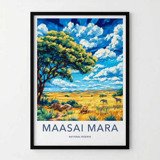 Maasai Mara Poster - Kenya Travel Art - Savanna Lions Zebras Home Decor