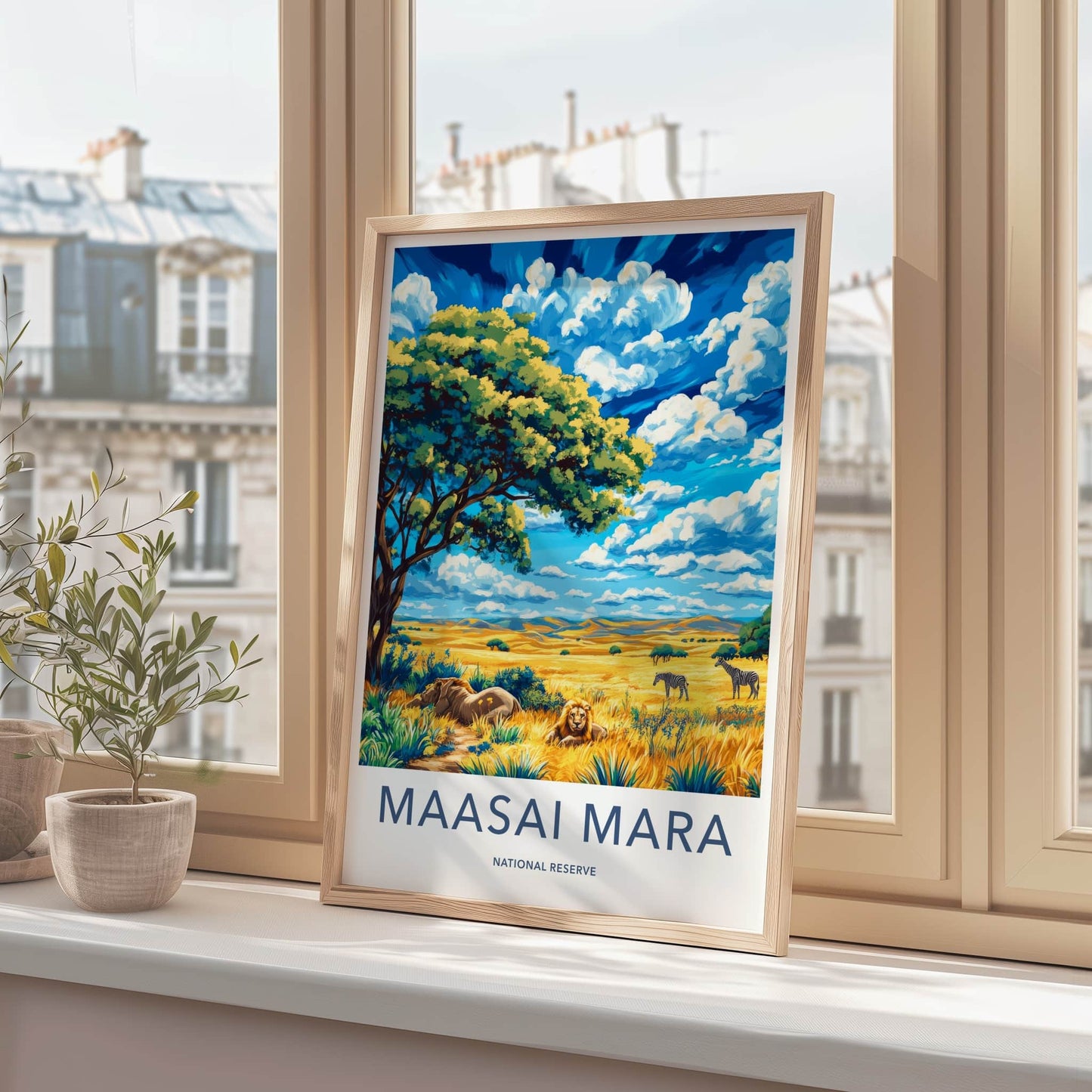 Maasai Mara Poster - Kenya Travel Art - Savanna Lions Zebras Home Decor