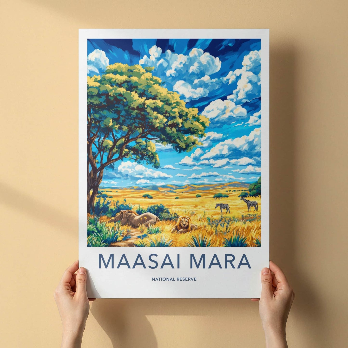 Maasai Mara Poster - Kenya Travel Art - Savanna Lions Zebras Home Decor