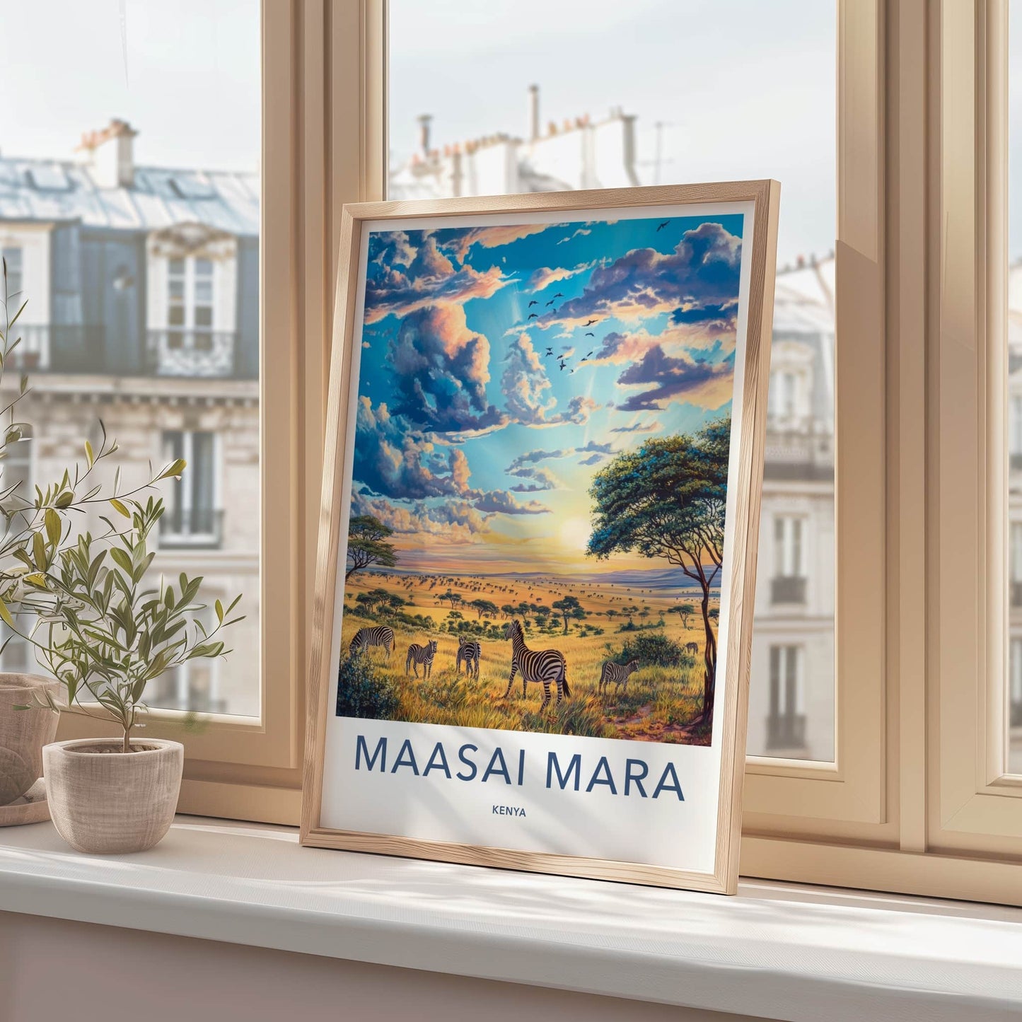 Maasai Mara Poster - Kenya Travel Art - Savanna Zebras Sunset Home Decor