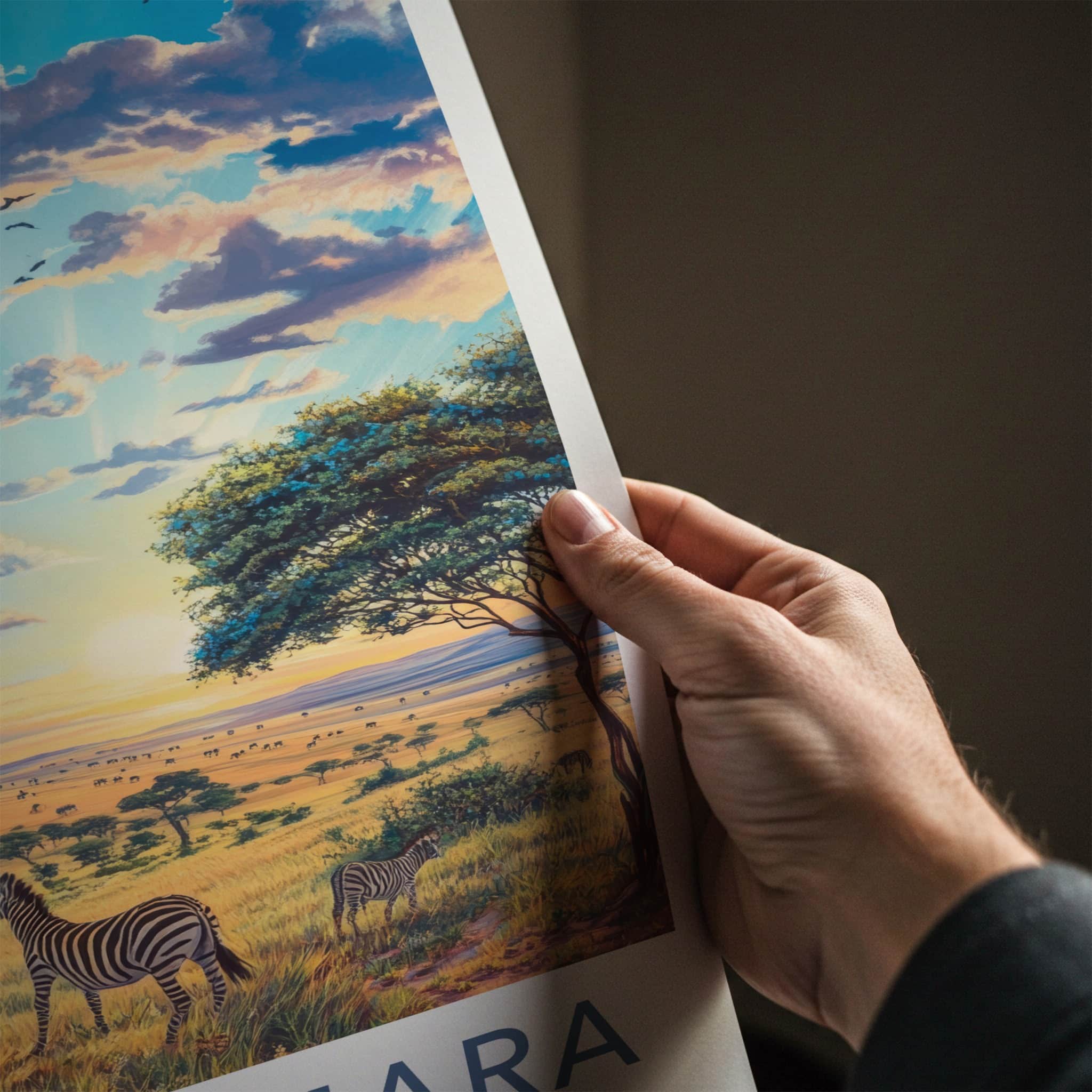 Maasai Mara Poster - Kenya Travel Art - Savanna Zebras Sunset Home Decor