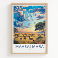 Maasai Mara Poster - Kenya Travel Art - Savanna Zebras Sunset Home Decor