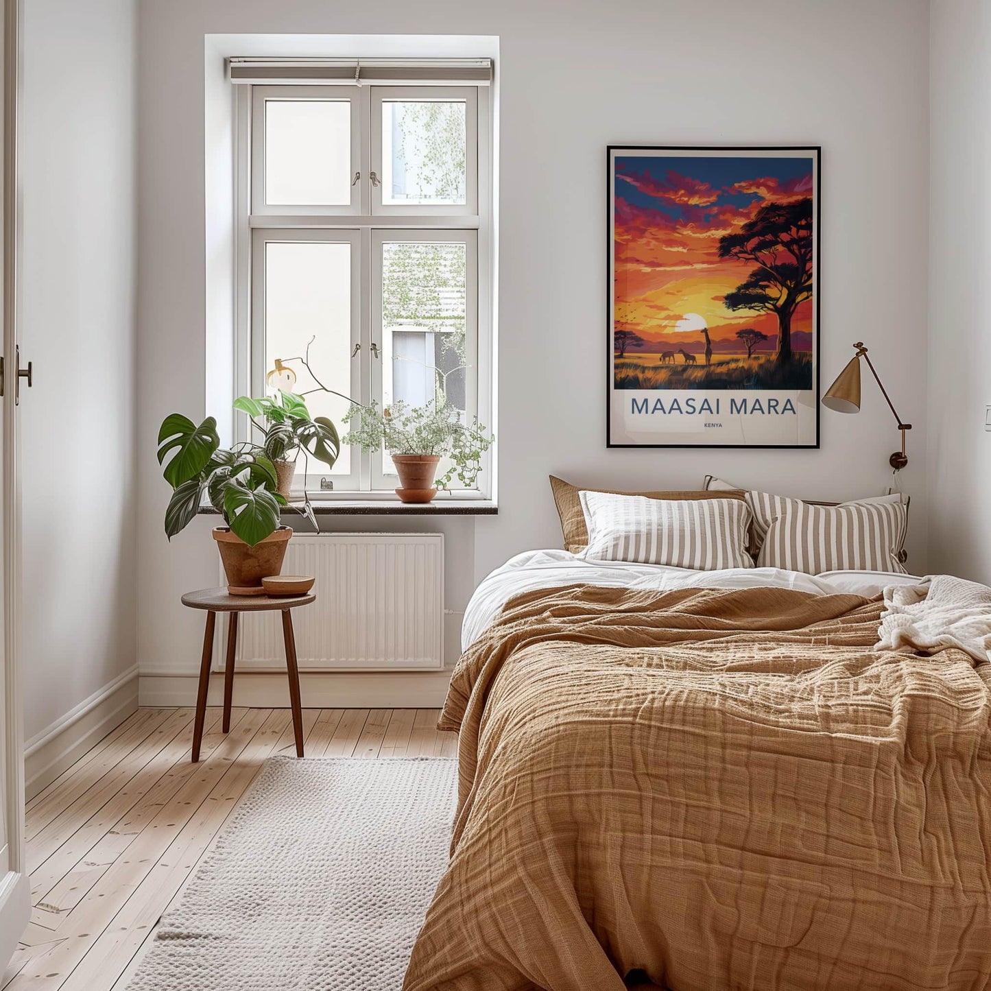 Maasai Mara Poster - Kenya Travel Art - Sunset savanna giraffes Home Decor