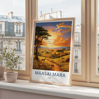 Maasai Mara Poster - Kenya Travel Print - Savanna Sunset Zebras Gift