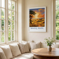 Maasai Mara Poster - Kenya Travel Print - Savanna Sunset Zebras Gift