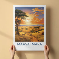 Maasai Mara Poster - Kenya Travel Print - Savanna Sunset Zebras Gift