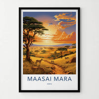 Maasai Mara Poster - Kenya Travel Print - Savanna Sunset Zebras Gift