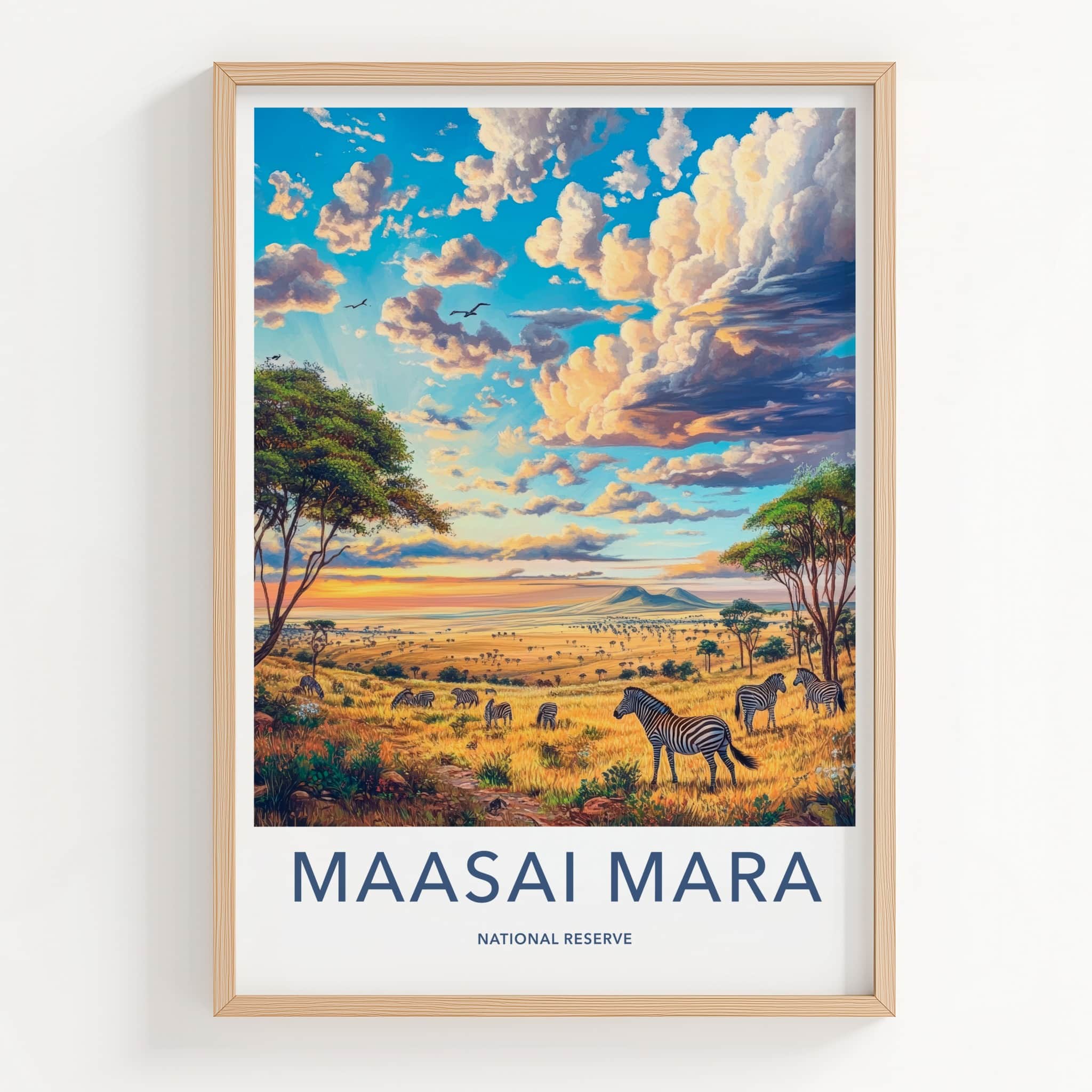 Maasai Mara Poster - Kenya Wall Art - Golden Savanna Zebras Home Decor