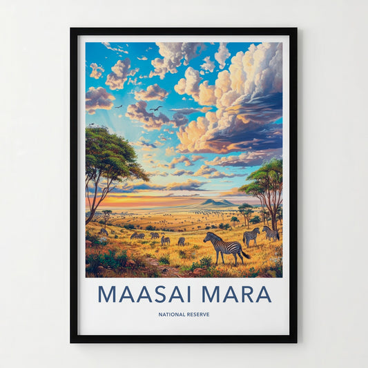 Maasai Mara Poster - Kenya Wall Art - Golden Savanna Zebras Home Decor