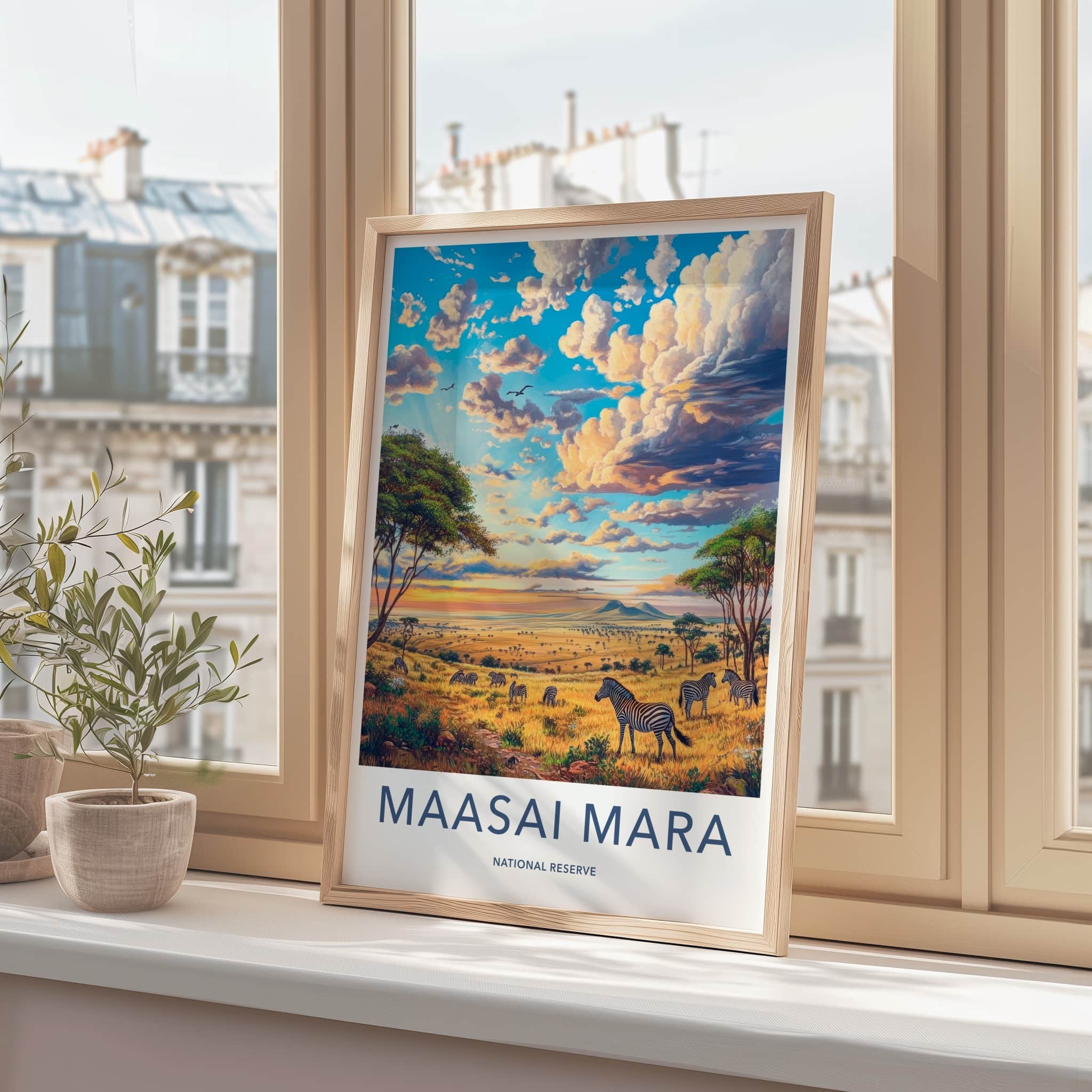 Maasai Mara Poster - Kenya Wall Art - Golden Savanna Zebras Home Decor