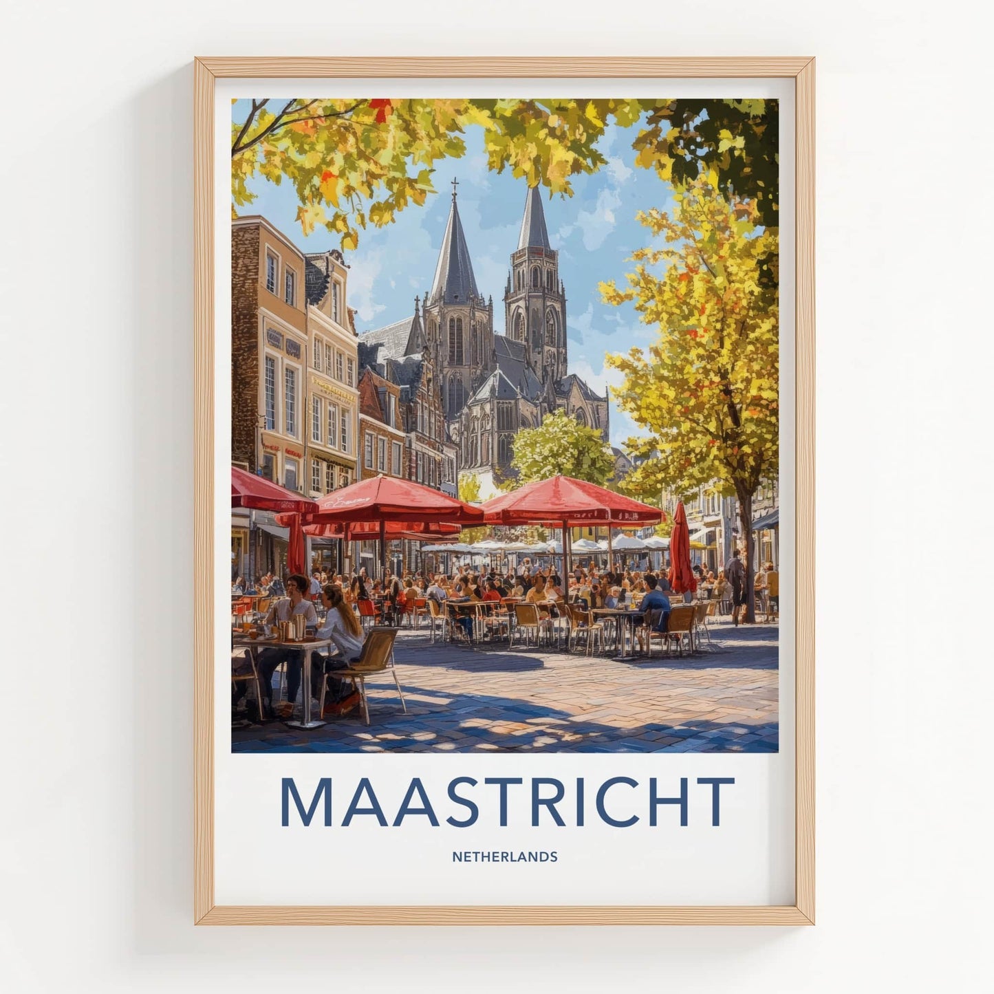 Maastricht Poster - Netherlands Travel Art - Busy Square Church Home Decor