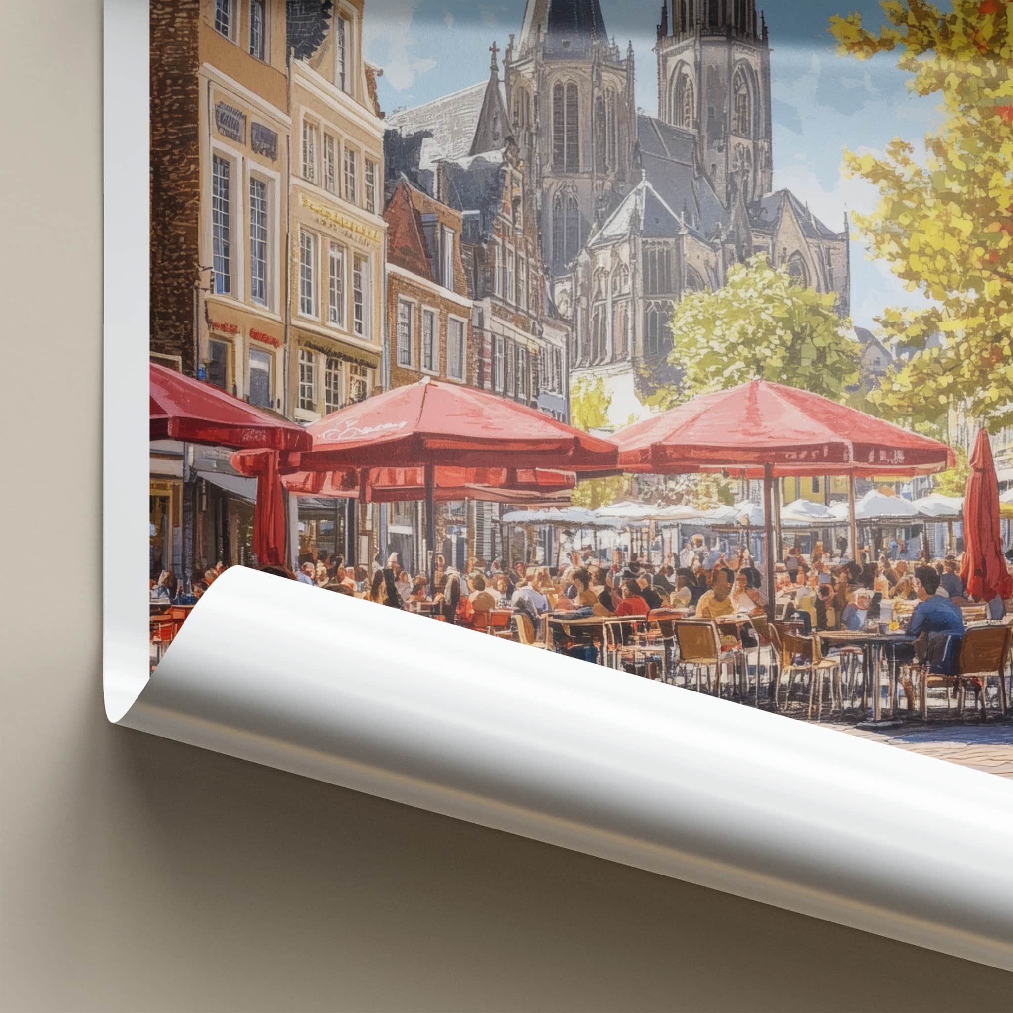 Maastricht Poster - Netherlands Travel Art - Busy Square Church Home Decor