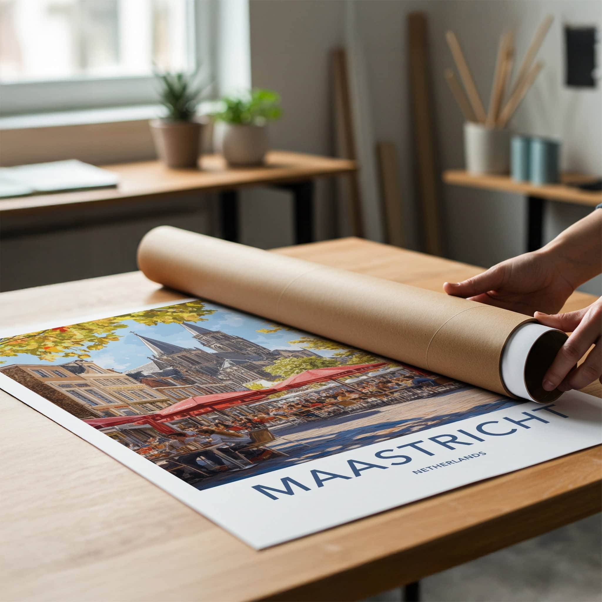 Maastricht Poster - Netherlands Travel Art - Busy Square Church Home Decor