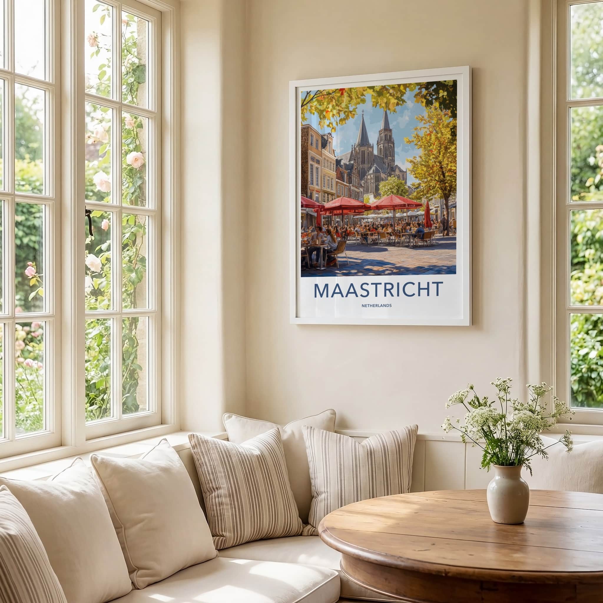 Maastricht Poster - Netherlands Travel Art - Busy Square Church Home Decor