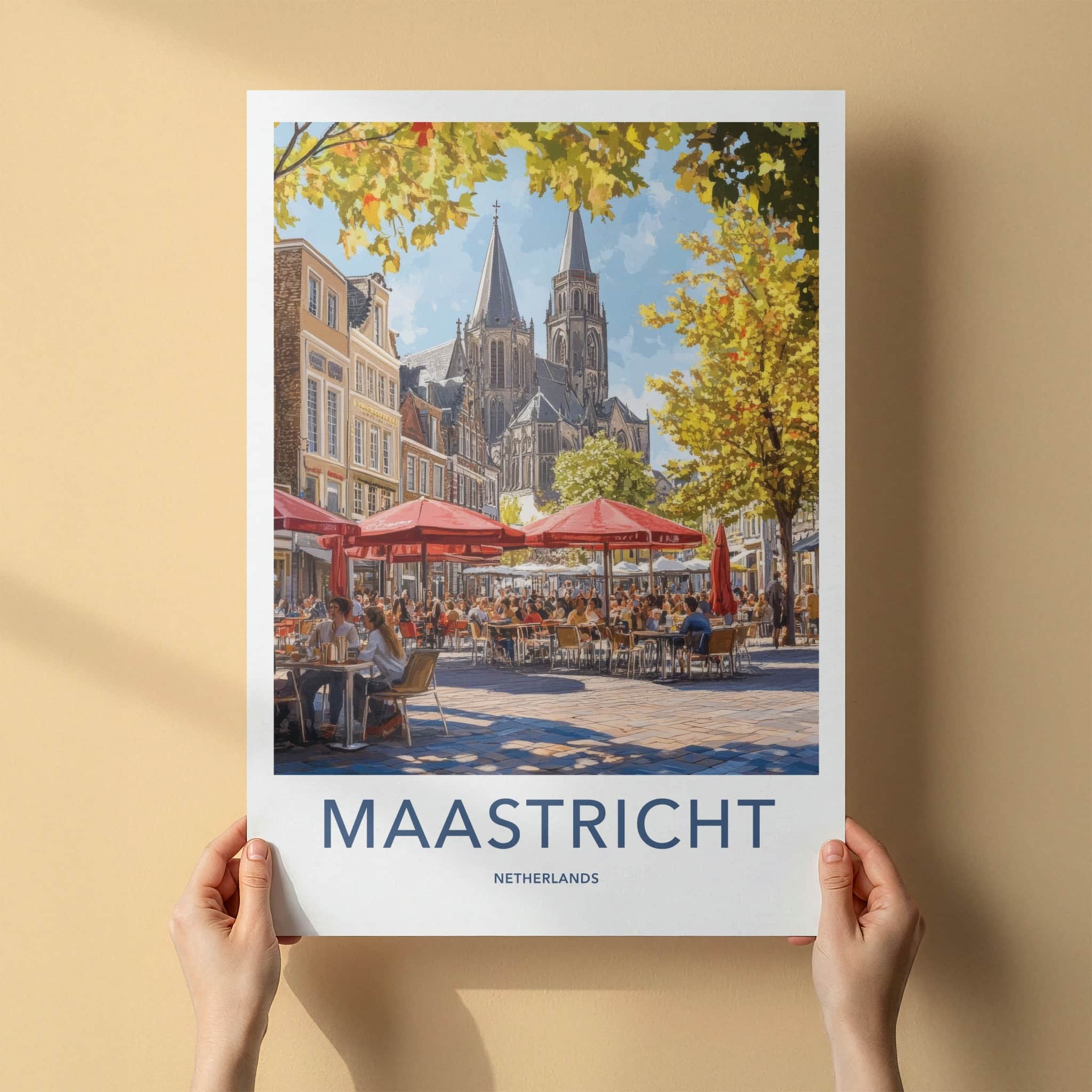 Maastricht Poster - Netherlands Travel Art - Busy Square Church Home Decor