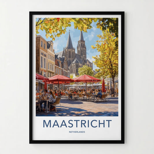 Maastricht Poster - Netherlands Travel Art - Busy Square Church Home Decor