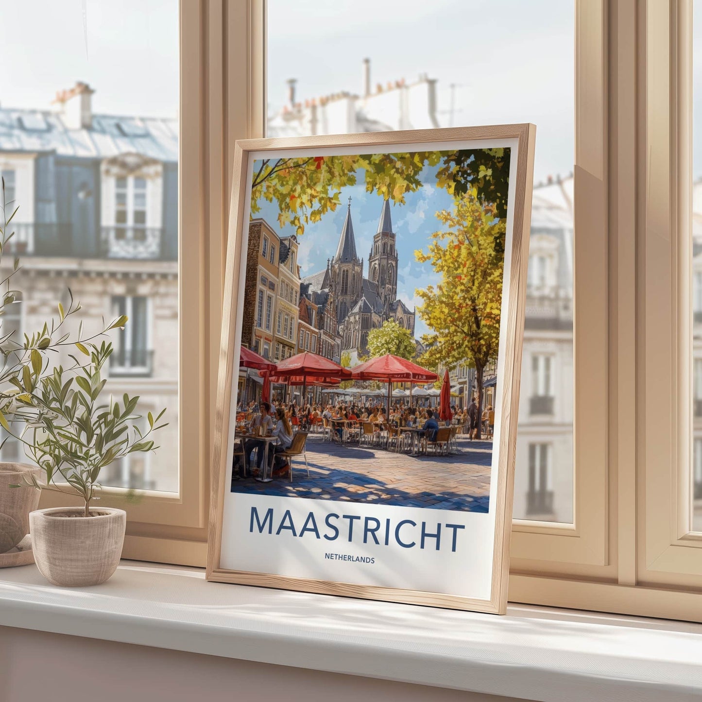 Maastricht Poster - Netherlands Travel Art - Busy Square Church Home Decor