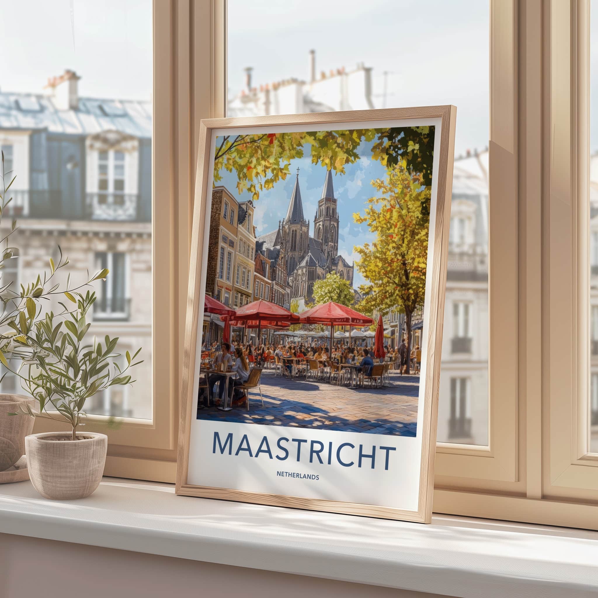 Maastricht Poster - Netherlands Travel Art - Busy Square Church Home Decor