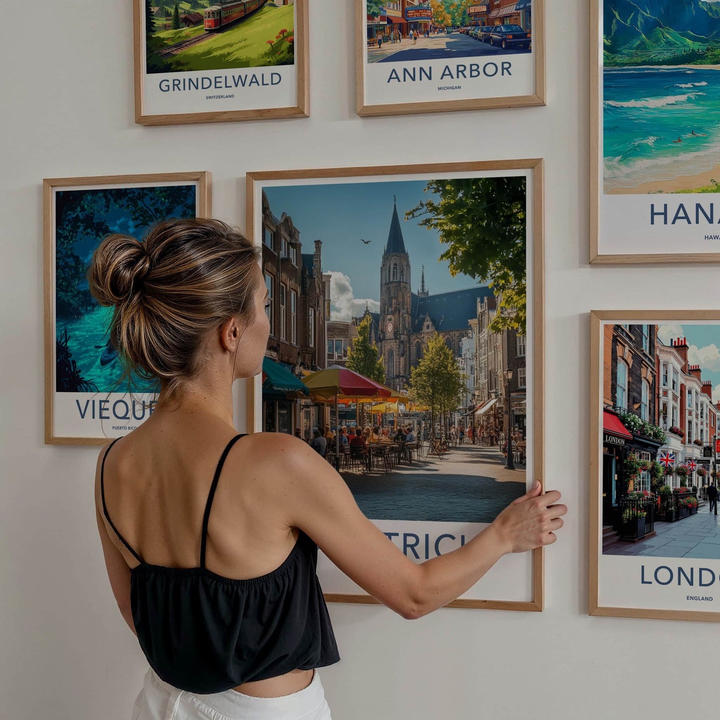 Maastricht Poster - Netherlands Travel Art - Busy Street Cafe Home Decor