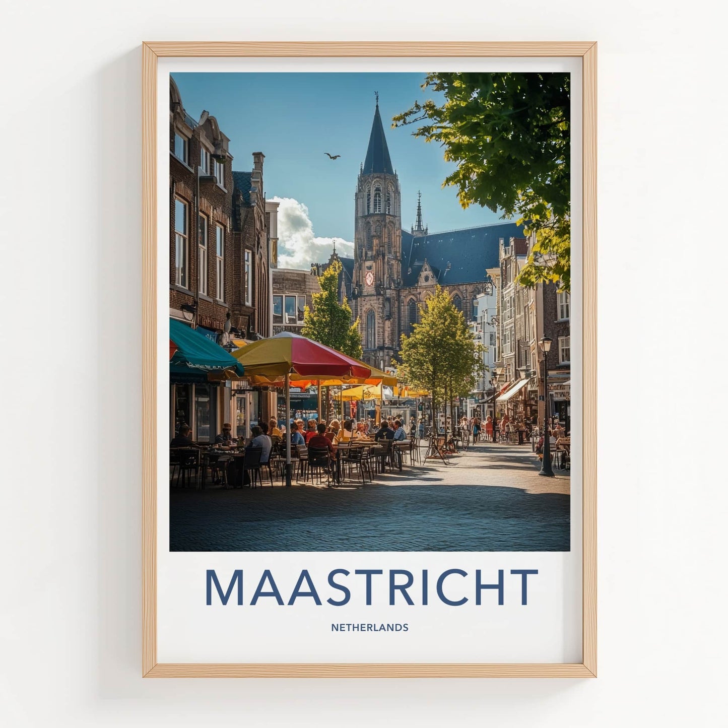 Maastricht Poster - Netherlands Travel Art - Busy Street Cafe Home Decor