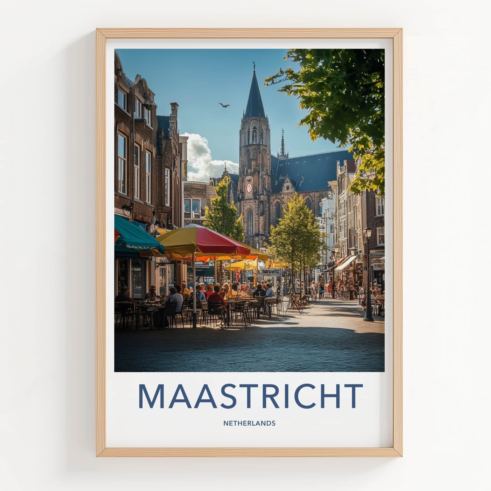 Maastricht Poster - Netherlands Travel Art - Busy Street Cafe Home Decor