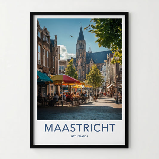 Maastricht Poster - Netherlands Travel Art - Busy Street Cafe Home Decor