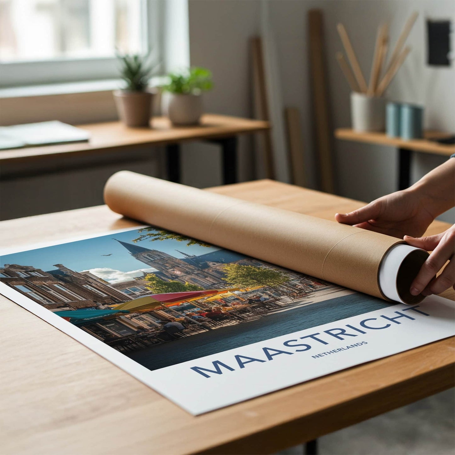 Maastricht Poster - Netherlands Travel Art - Busy Street Cafe Home Decor